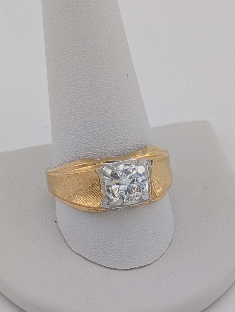 Vintage LIND 14K HGE Gold Plated CZ Solitaire Unisex Ring Size 12